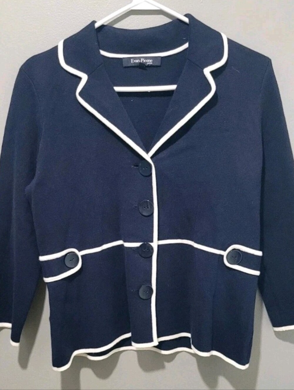 Evan Picone Blue White Trim Button up Blazer Jacket Sz PXL